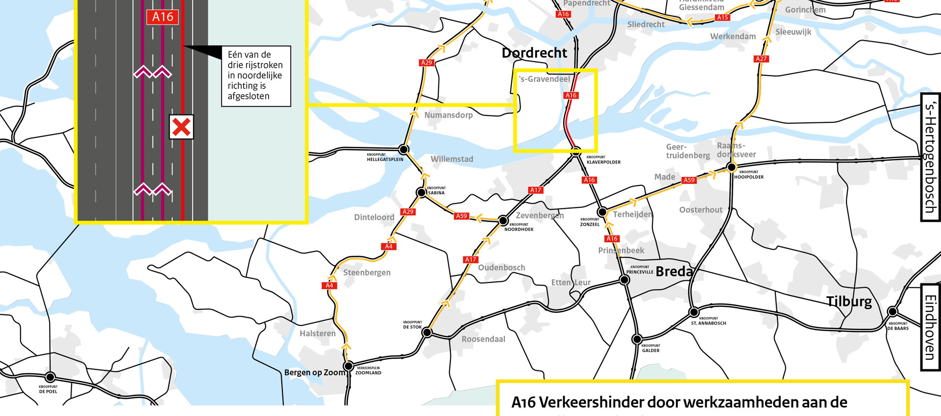 Omleidingskaartje A16 Moerdijkbrug