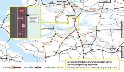 Omleidingskaartje A16 Moerdijkbrug